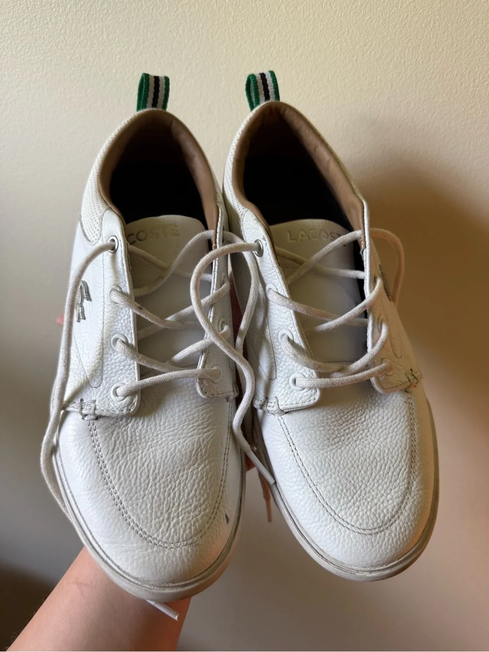 Lacoste Men’s White Leather Sneakers with Green Heel Tabs